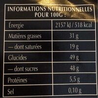 Chocolat noir extra fondants - Tableau nutritionnel - fr