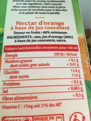 Nectar orange - Informations nutritionnelles - fr