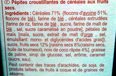 Muesli croustillant aux fruits secs - Ingrédients - fr