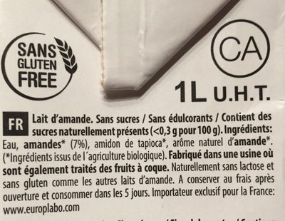 Almond Sugar-Free U.H.T. - Ingrédients - fr